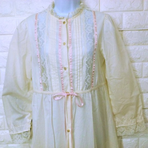 Vintage 70s-80s JCPenney Prairie Dressing Gown Robe Misses-S Pocket Button-front - Picture 4 of 11